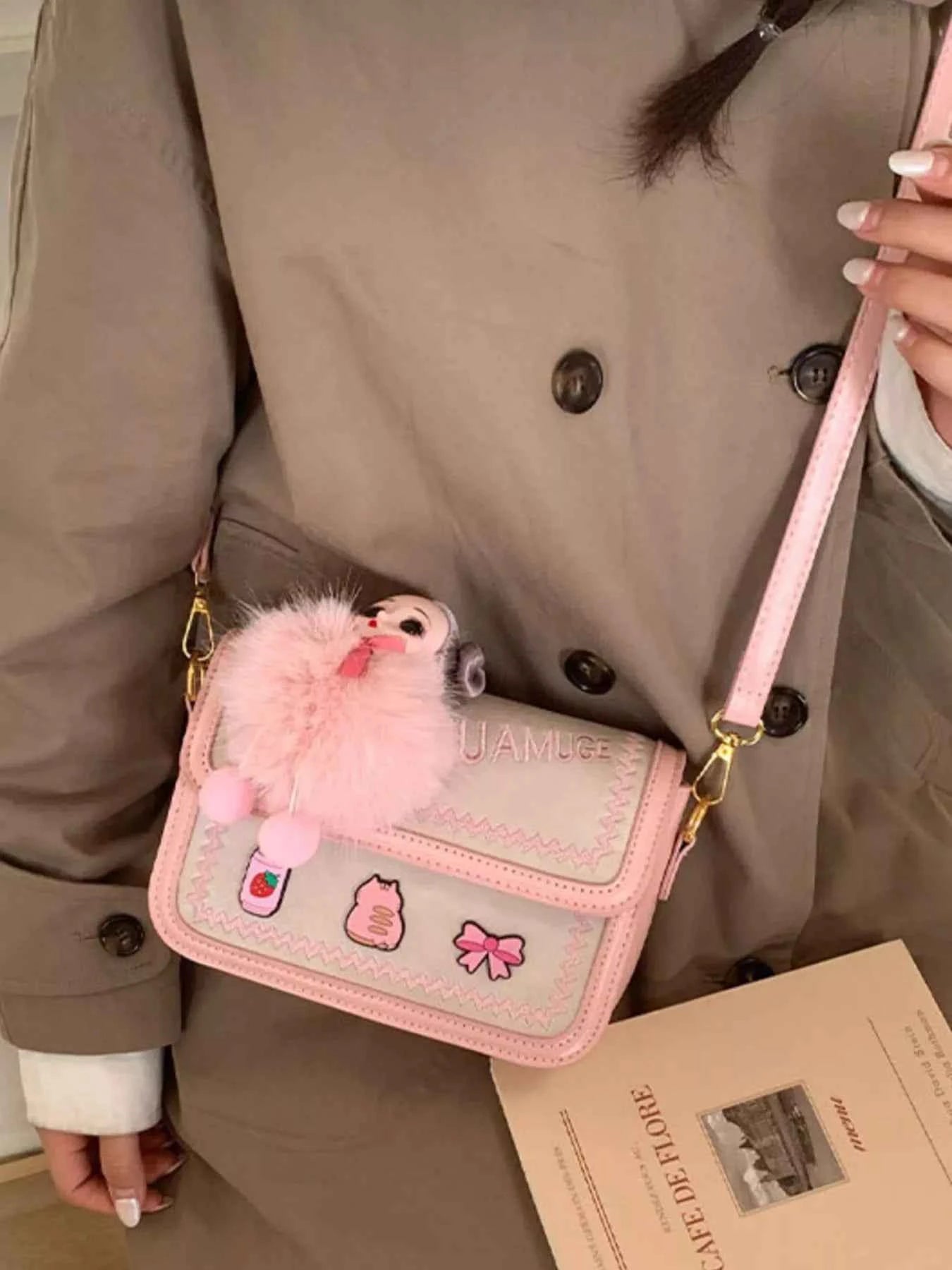 Cute Cartoon Patch Decor Crossbody Bag