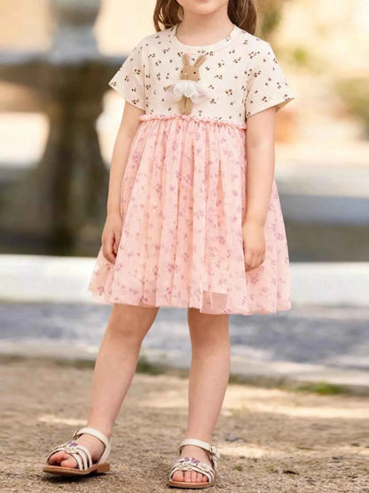 Children's Floral Bunny Applique Tulle Dress