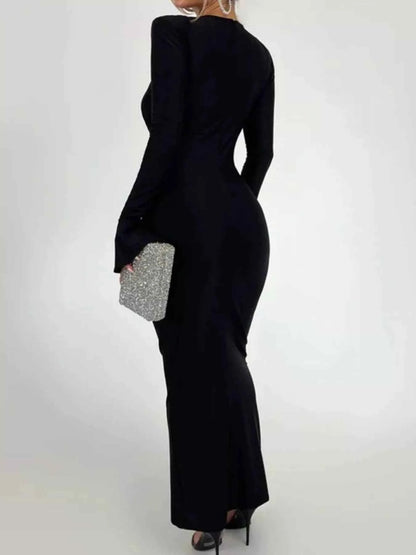 Ruched Long Sleeve Bodycon Maxi Dress