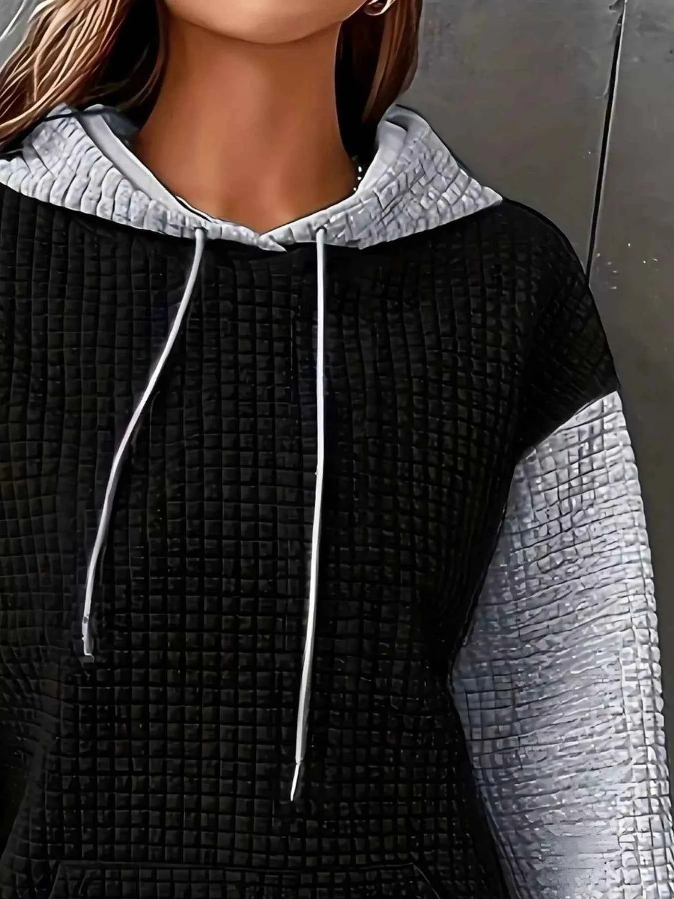 Full Size Textured Kangaroo Pocket Hoodie Plus Size