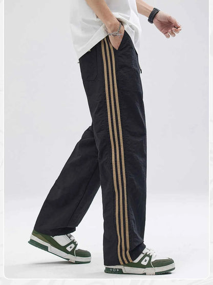 Men's Full Size Drawstring Wide Leg Pants with Side Striped Plus Size