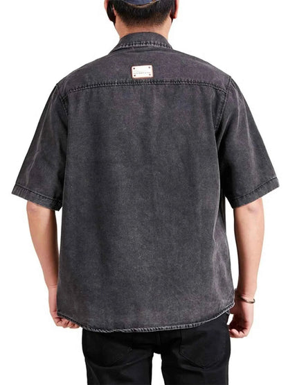 Men's Plus Size Button Up Half Sleeve Denim Shirt