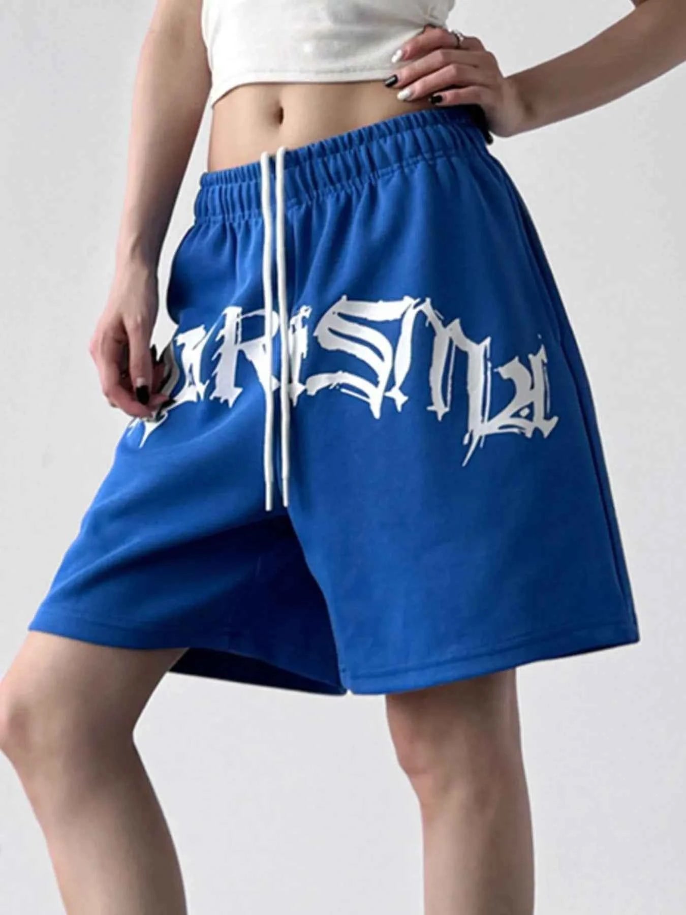 Oversized Drawstring Letter Shorts