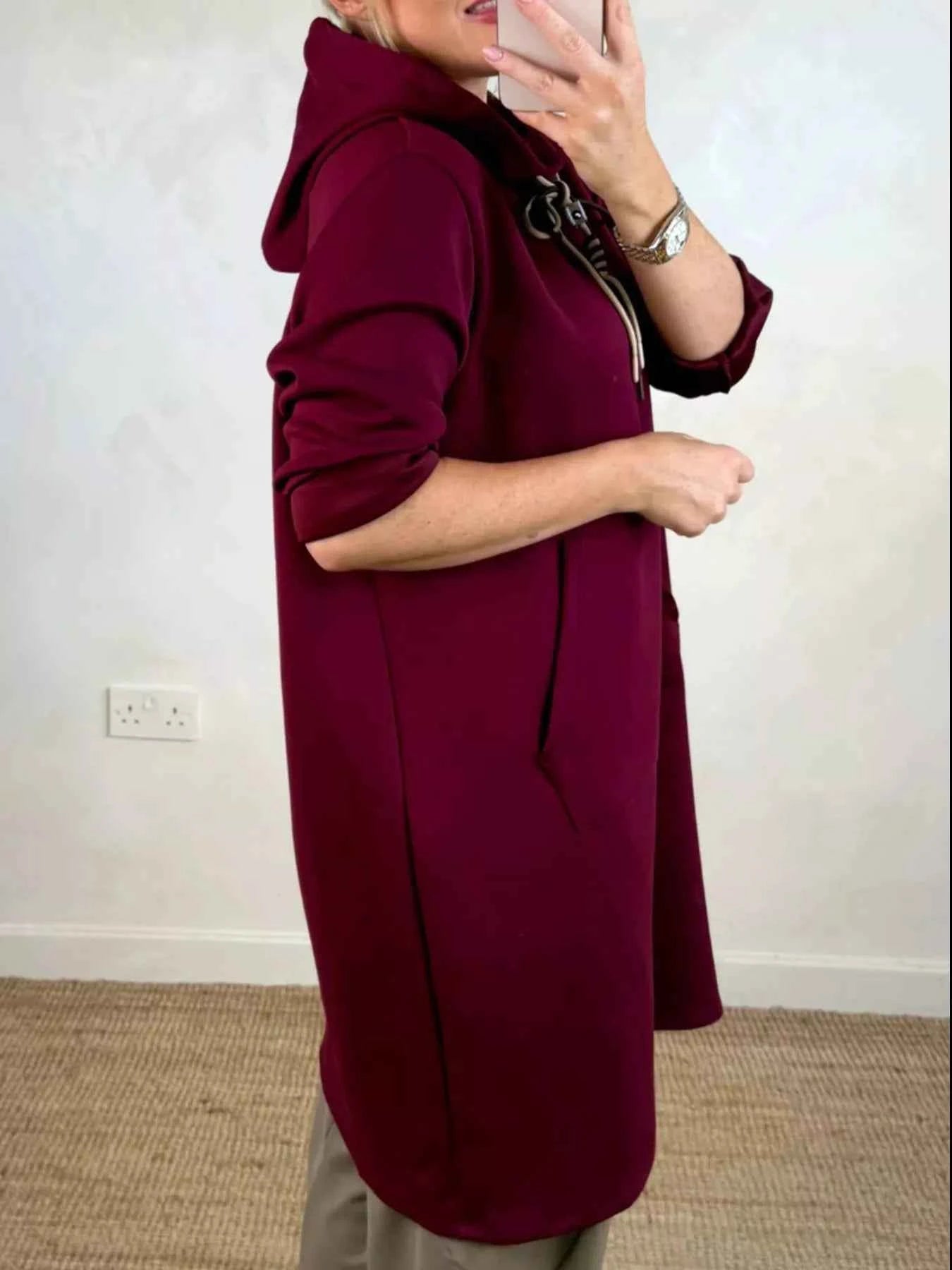 Full Size Casual Drawstring Hooded Sweatshirt Dress Plus Size