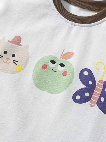 Children's Cartoon Graphic Color Block  T-Shirt