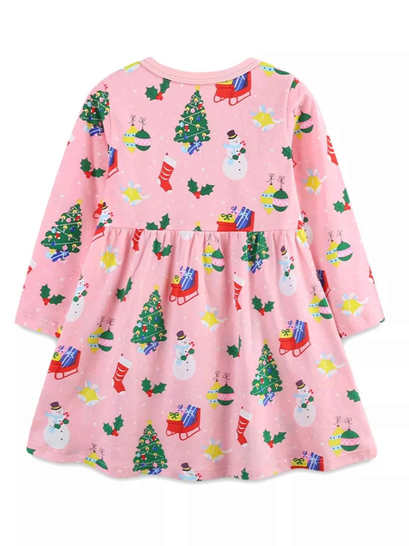 Children's Christmas Print Long Sleeve Casual Dress