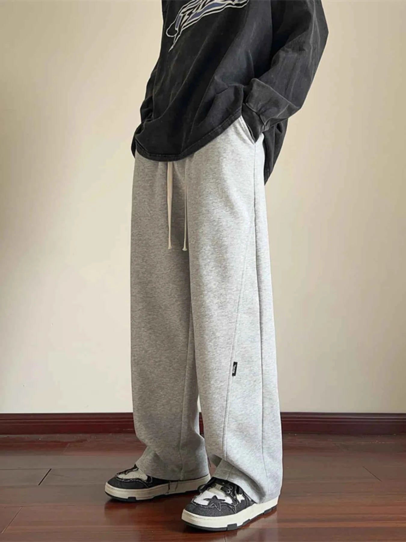 Men's Plus Size Relaxed Wide-Leg Drawstring Pants