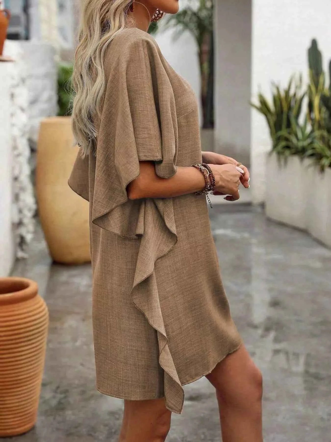 Ruffled Flutter Sleeve V-Neck Mini Dress